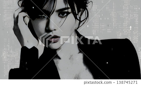 Digital Data and Japanese Businesswomen | Technology Image in the AI and IT Era (Binary Code) 138745271
