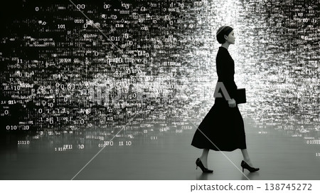 Digital Data and Japanese Businesswomen | Technology Image in the AI and IT Era (Binary Code) 138745272