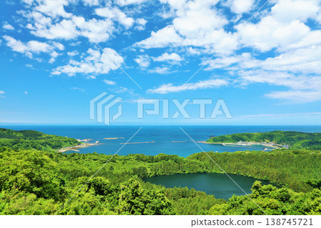 Akita prefecture, blue sky of Oga peninsula, view from Hachibodai Akita prefecture, blue sky of Oga peninsula, view from Hachibodai 138745721