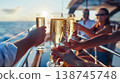 Group of friends relaxing on luxury yacht and drinking champagne. 138745748
