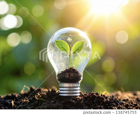 燈泡內孕育著新的生命。它是永續發展社會和清潔能源的象徵。 138745755