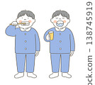 A boy gargles and brushes his teeth. 138745919