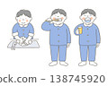 A boy gargles, washes his hands, and brushes his teeth. 138745920