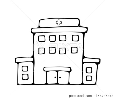 Hospital Building Doodle Illustration Healthcare Clinic Concept 138746258