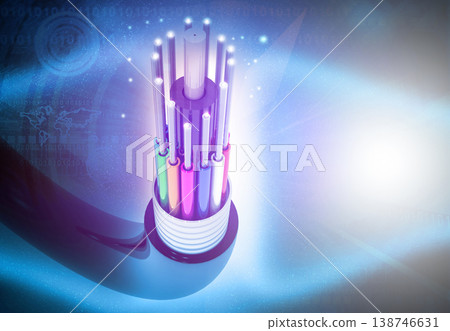 Optic fiber cable on digital background 138746631