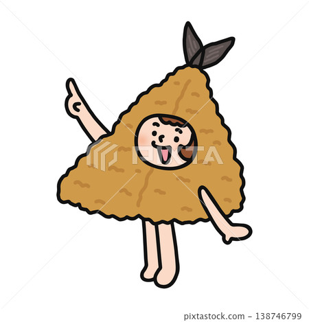 一個穿著炸竹莢魚服裝的人正在指著什麼。 138746799