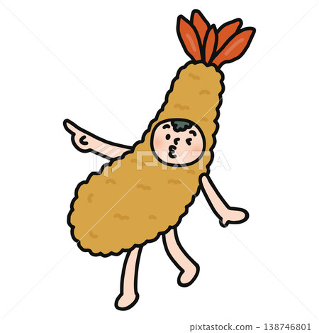 一個穿著炸蝦服的人正在指著什麼。 138746801