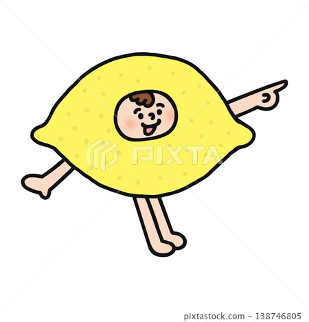 A person in a lemon costume is pointing. A person in a lemon costume is pointing. 138746805