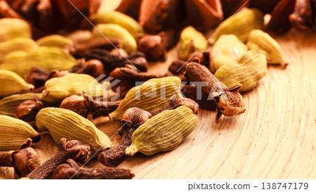 Spices cardamom anise stars and cloves Spices cardamom anise stars and cloves 138747179