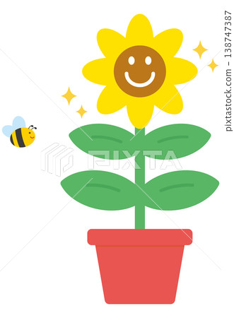 可愛的花朵和蜜蜂插圖 138747387