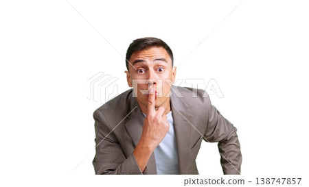 Man shushing for silence and secrecy, transparent background 138747857
