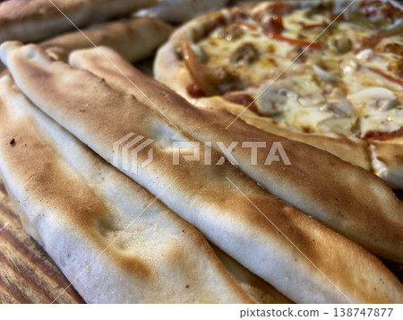 Pizza with arabic fataer photo on wood table Pizza with arabic fataer photo on wood table 138747877
