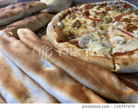 Arabic cheese fataer and pizza closeup photo 138747879