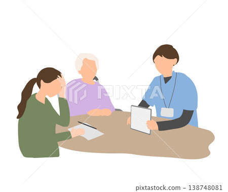 A scene depicting a consultation between a family struggling with caregiving issues and a care manager. 138748081