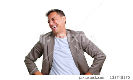 Happy man laughing bringing joy and positive emotions 138748170