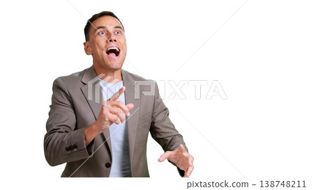 Excited man shouting and gesturing with open mouth Excited man shouting and gesturing with open mouth 138748211