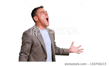 Businessman shouting in frustration expressing anger transparent background 138748215