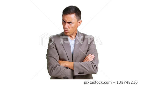 Angry businessman frowning with arms crossed transparent background Angry businessman frowning with arms crossed transparent background 138748216
