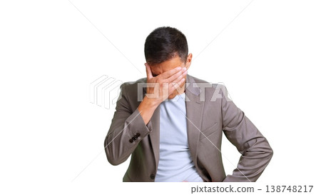 Business man expressing shame, stress, and disappointment 138748217