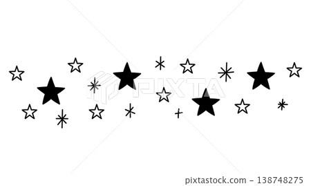 A horizontal line decoration with many stars gathered together A horizontal line decoration with many stars gathered together 138748275