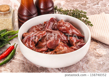 Raw uncokked chicken liver in the bowl 138748352