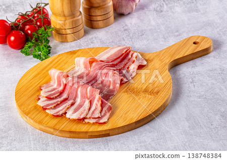 Raw bacon pork meat slices Raw bacon pork meat slices 138748384