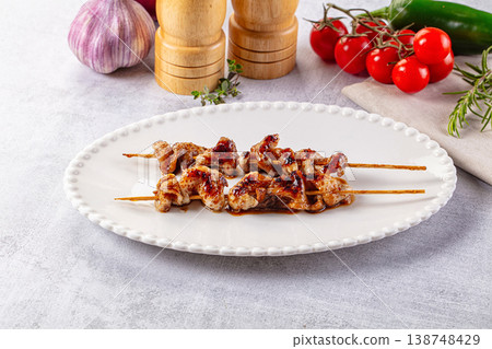 Yakitori - grilled chicken skin skewer Yakitori - grilled chicken skin skewer 138748429
