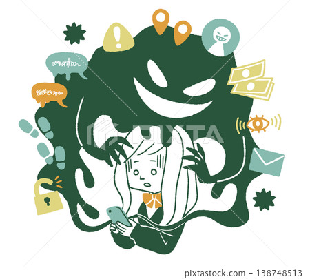 Female student gets caught up in smartphone trouble - 4 colors Female student gets caught up in smartphone trouble - 4 colors 138748513