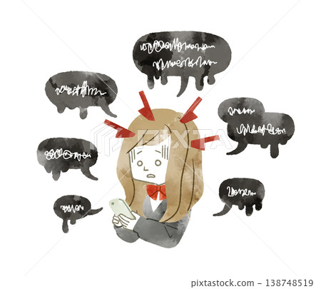 A female student troubled by online defamation via smartphone - Watercolor A female student troubled by online defamation via smartphone - Watercolor 138748519