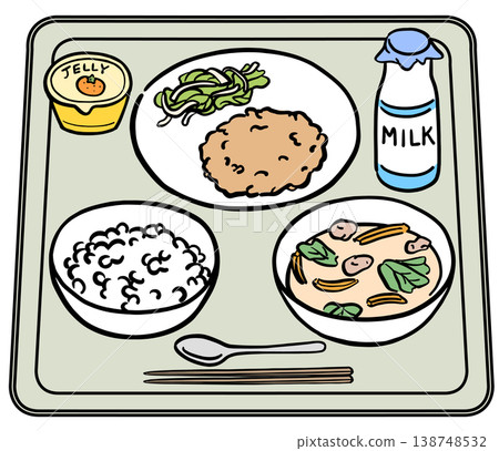 學校午餐菜單,包括瓶裝牛奶和白米飯(插圖) 學校午餐菜單,包括瓶裝牛奶和白米飯(插圖) 138748532