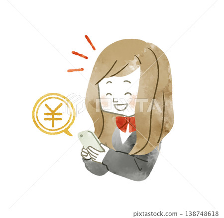 Female student checking her money on her smartphone - watercolor 138748618