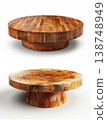 Handcrafted round wooden coffee tables with natural grain pattern rustic design isolated on white background 138748949