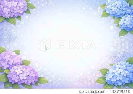 Hydrangea and Japanese pattern rainy season frame background 138749248
