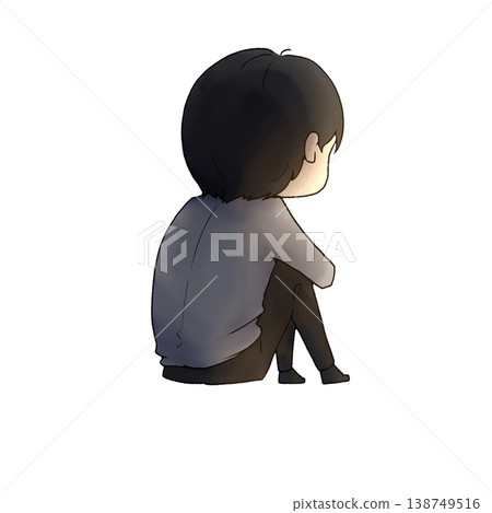 A caricature of a businesswoman sitting with her legs hugged to her chest, from behind. A caricature of a businesswoman sitting with her legs hugged to her chest, from behind. 138749516