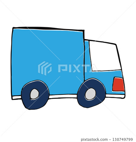 手繪的藍色搬家和送貨卡車插圖。 手繪的藍色搬家和送貨卡車插圖。 138749799