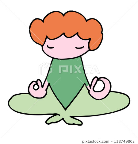 A loosely hand-drawn emoji icon illustration of a character sitting in a yoga pose, meditating and focusing their mind. A loosely hand-drawn emoji icon illustration of a character sitting in a yoga pose, meditating and focusing their mind. 138749802