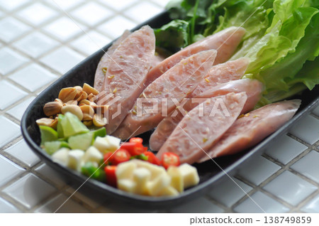 pickled pork sausage, fermented pork and chili or sour pork with vegetable pickled pork sausage, fermented pork and chili or sour pork with vegetable 138749859