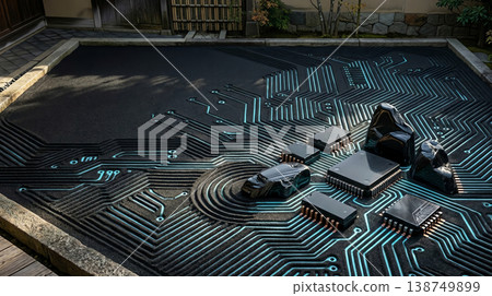 用電子電路板繪製的禪意花園：傳統與網路技術的融合。 138749899