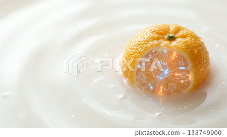 A biotechnology background: The fusion of a yuzu cross-section and electronic circuits: Agritech and the future of food (copy space) 138749900