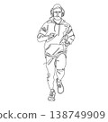 Minimalist single line art illustration of a young man running for exercise. He is wearing a hoodie and headphones, 138749909
