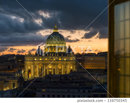 Evening view of St. Peter's Basilica from Castel Sant'Angelo Evening view of St. Peter's Basilica from Castel Sant'Angelo 138750345