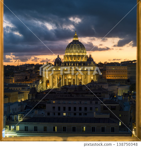 Evening view of St. Peter's Basilica from Castel Sant'Angelo 138750348