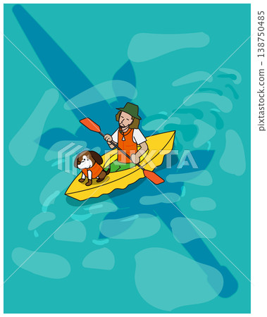 An outdoor illustration of a person enjoying kayaking with a dog. An outdoor illustration of a person enjoying kayaking with a dog. 138750485