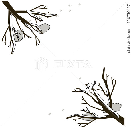 A winter-themed frame-style background illustration showing snow-covered trees viewed from above. 138750497