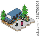 Outdoor illustration of preparing for fishing next to a car 138750506