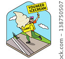 A pop-art style illustration of a person holding an ice cream sign and guiding people. 138750507