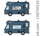 Simple illustration of a camper van with a dog and a person inside. 138750510