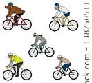 A set of illustrations depicting cyclists riding road bikes in various poses. 138750511