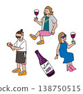 A set of hand-drawn style illustrations of people enjoying wine. 138750515