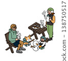 Family and dog enjoying playing in the snow: Winter outdoor illustration material 138750517